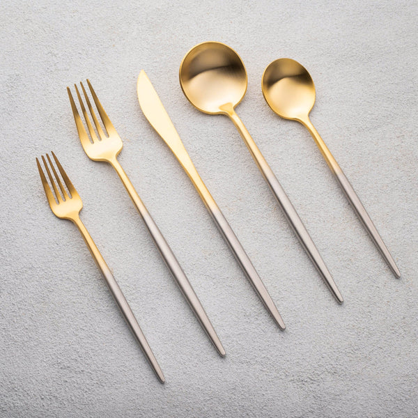 Vikko - Dine, Vera, Brushed Gold with Silver Handle Flatware (Set of 5)