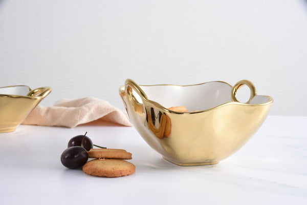 Golden Handles - Gold - Square Snack Bowl (Set of 2)