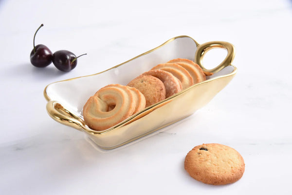 Golden Handles - White and Gold - Mini Rectangular Bowl (Set of 4)