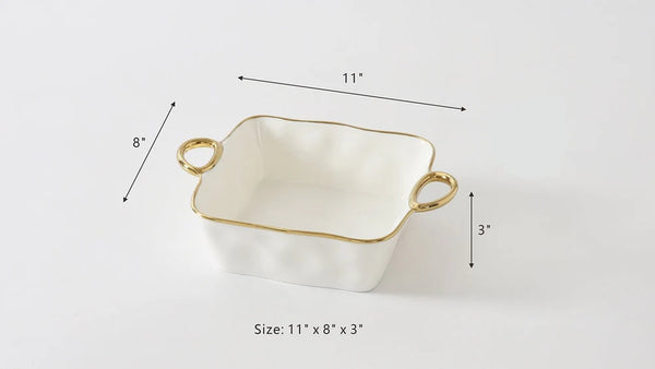 Golden Handles - White and Gold - Square Baking Dish