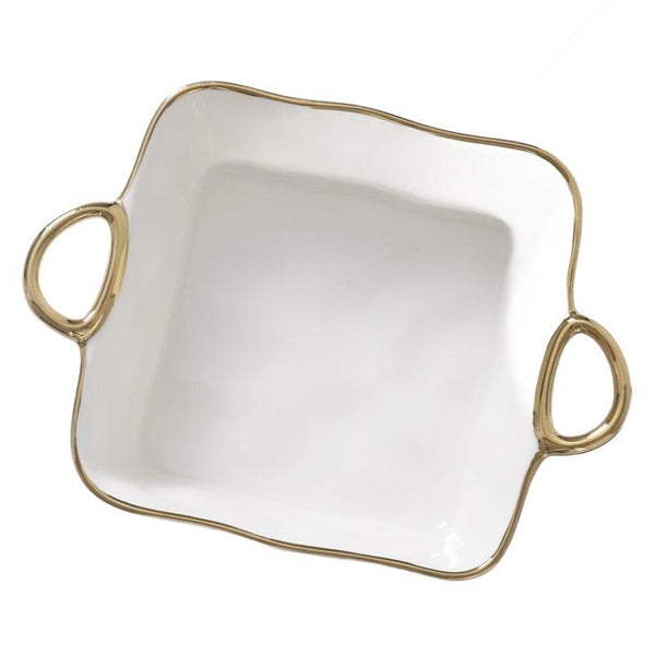 Golden Handles - White and Gold - Square Baking Dish