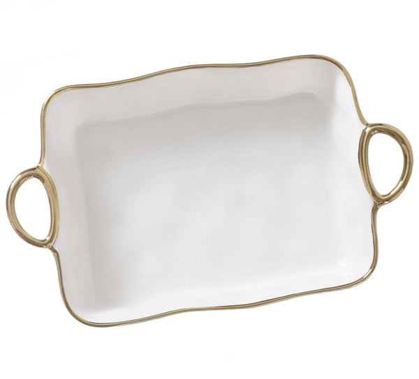 Golden Handles - White and Gold - Rectangular Baking Dish