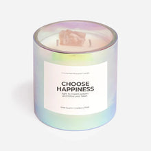 Cargar imagen en el visor de la galería, Choose Happiness - Vela en Presentación en Cristal - Rosa de Arándano con Cuarzo Rosa