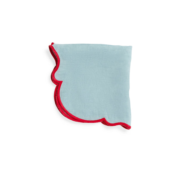 Scalloped - Napkins Light Blue / Red Rim (Set of 4)