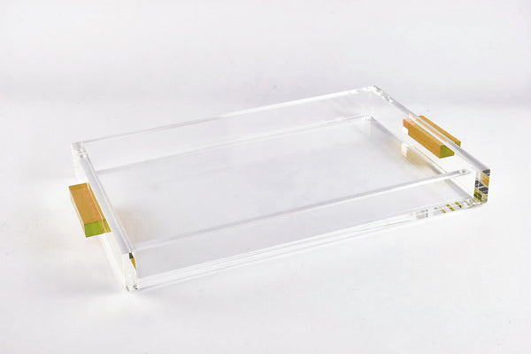 Lucite - Acrylic Rectangular Clear Tray - Gold Handle