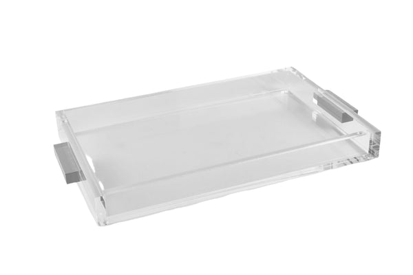 Lucite - Acrylic Rectangular Clear Tray - Silver Handle