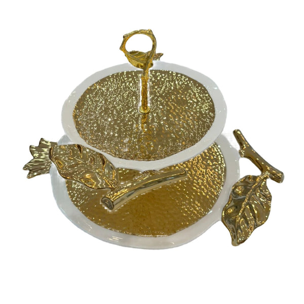 White and Gold - The Pomegranate Gold 2 Tier Pomegranate Stand