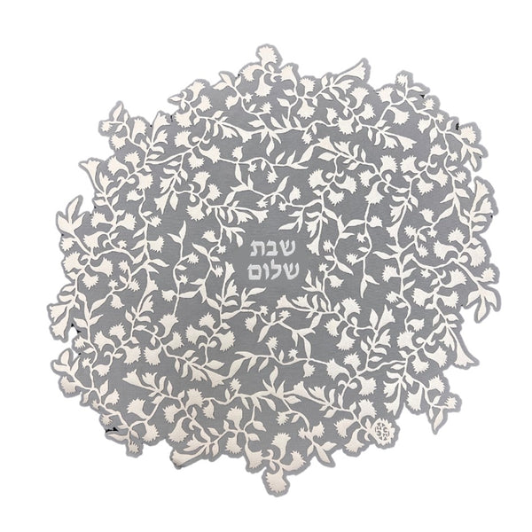 Branch - Challah Cover Shabbat Shalom - Silver on Grey