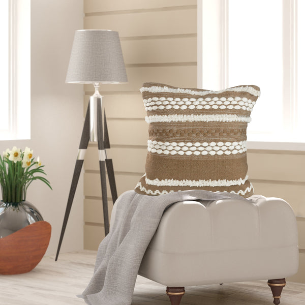 Neutral Textured Embroidered Throw Pillow  Square