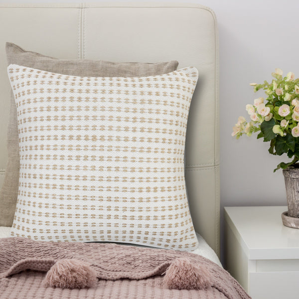 Ivory and Jute Interwoven Throw Pillow  Square