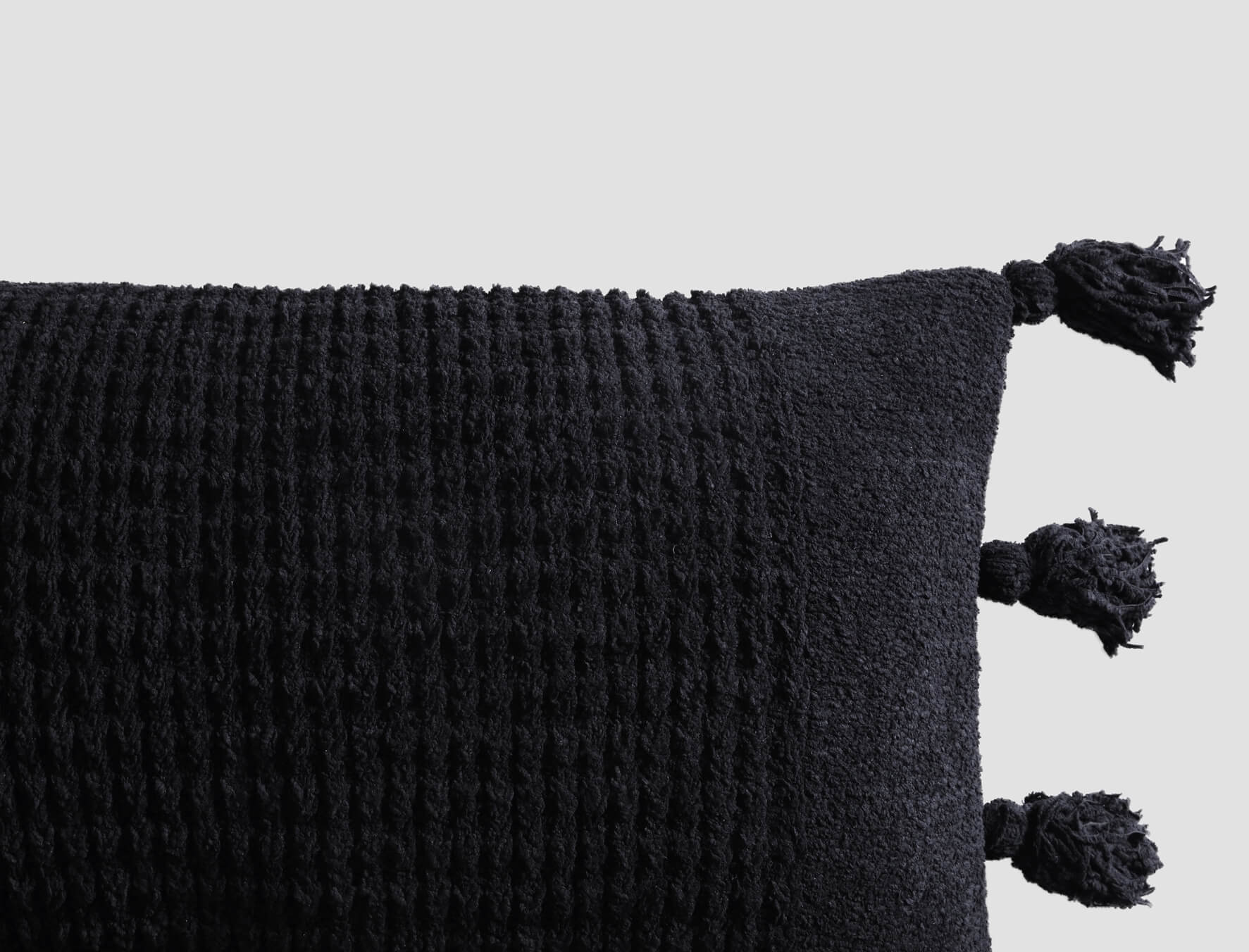 Braided Pom Pom Pillow Lumbar Pillow Black