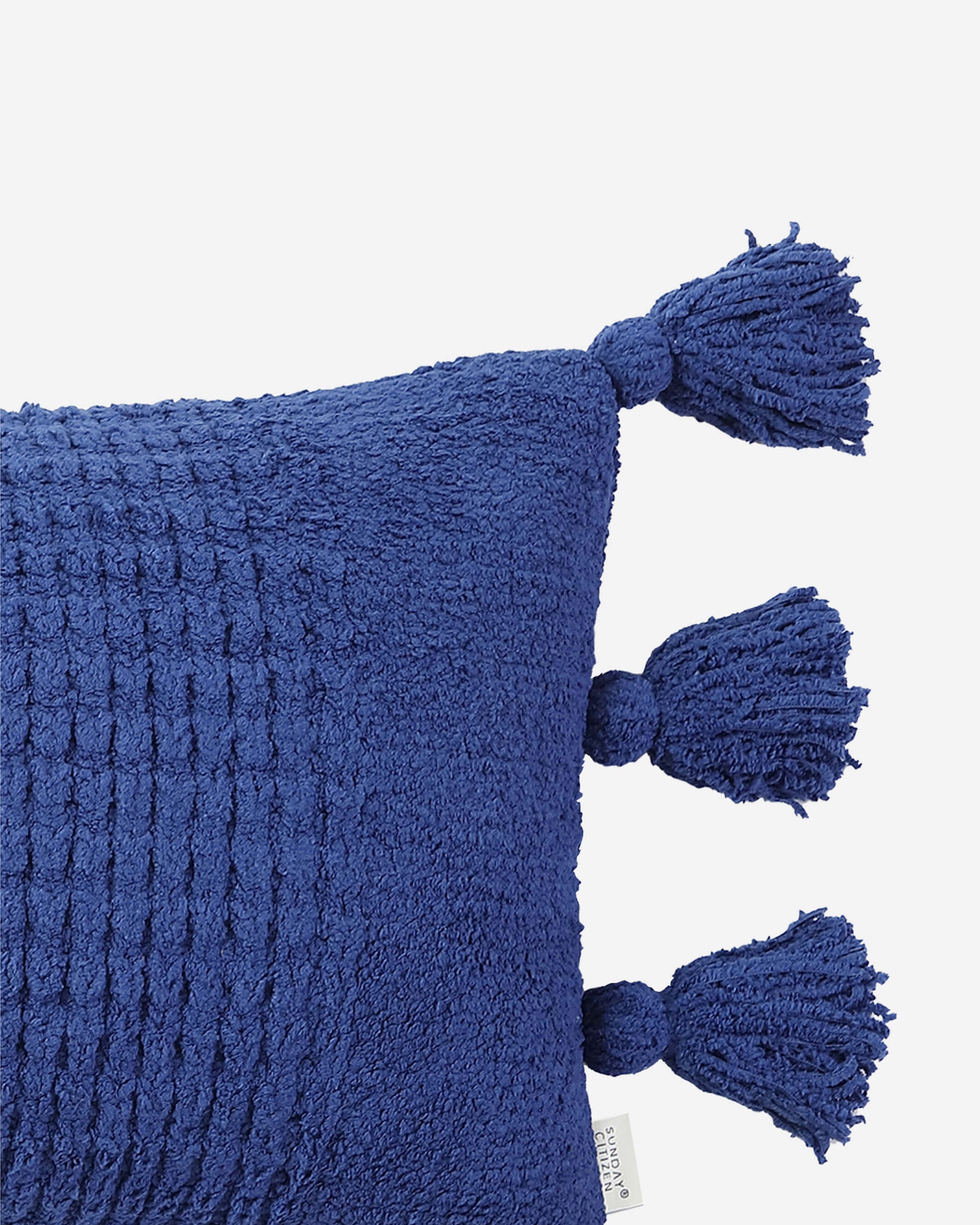 Braided Pom Pom Pillow Lumbar Pillow Navy