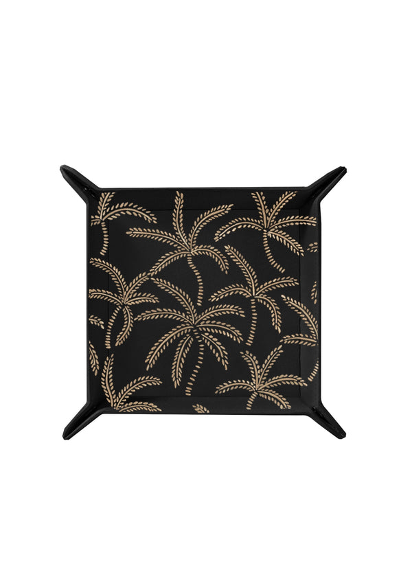 Beige Abstract Palms Black Tray