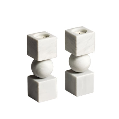 Totem  - Candle Holders White Marble (Set of 2)