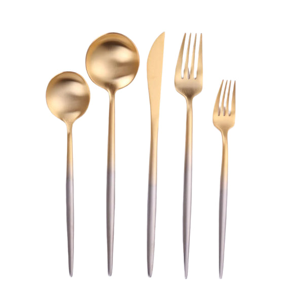 Vikko - Dine, Vera, Brushed Gold with Silver Handle Flatware (Set of 5)