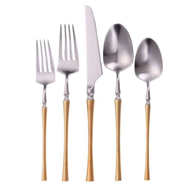 Vikko - Dine, Irene, Brushed Silver with Gold Handle Flatware (Set of 5)