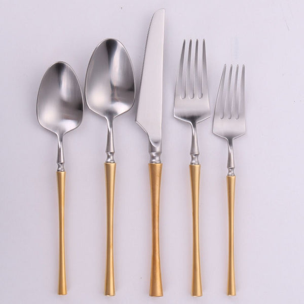 Vikko - Dine, Irene, Brushed Silver with Gold Handle Flatware (Set of 5)