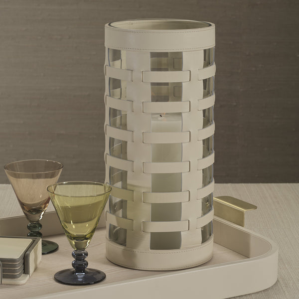 Nappa - Woven Leather Glass Vase / Hurricane Cream