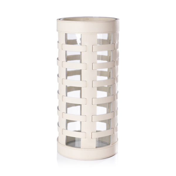 Nappa - Woven Leather Glass Vase / Hurricane Cream