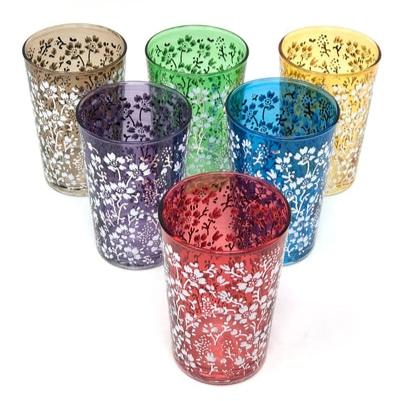 Tea Glasses Painted Colored Flower Eden Gold - (Set of 6)