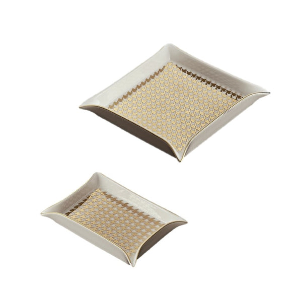 Haute Couture - Tray Gold Pied de Poule Rectangular + Square (Set of 2)