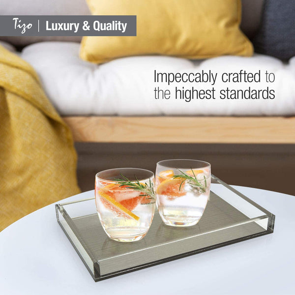 Lucite - Acrylic Rectangular Tray Brushed Silver Metallic