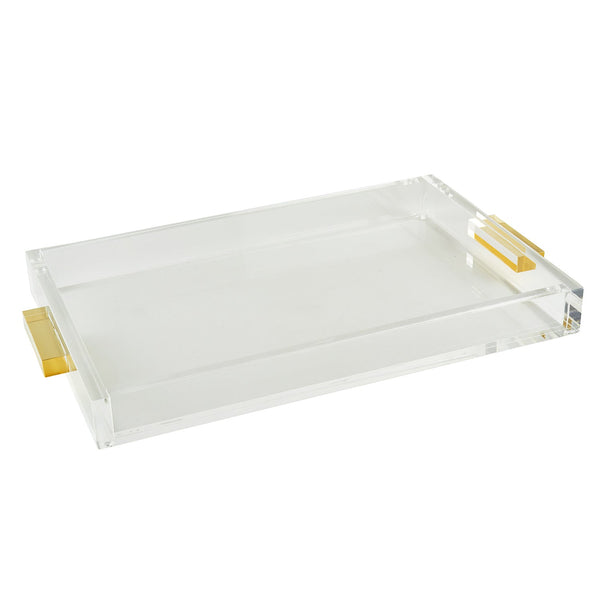 Lucite - Acrylic Rectangular Clear Tray - Gold Handle