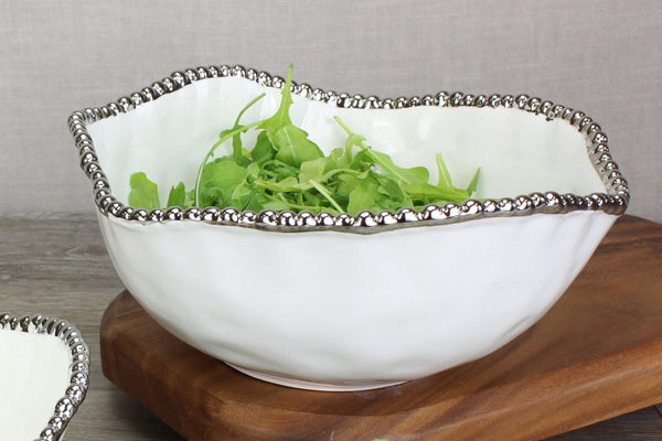 Salerno - White and Silver - Large Salad Bowl