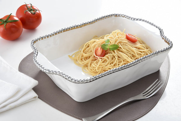 Salerno - White and Silver - Rectangular Baking Dish