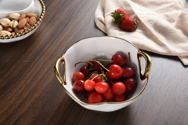 Golden Handles - White and Gold - Snack Bowl (Set of 2)