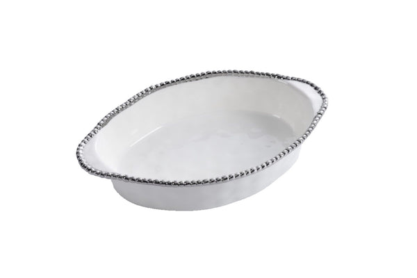 Salerno - White and Silver - Oval Baking Dish