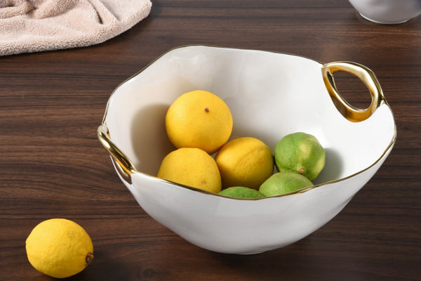 Golden Handles - White and Gold - Large Round Bowl