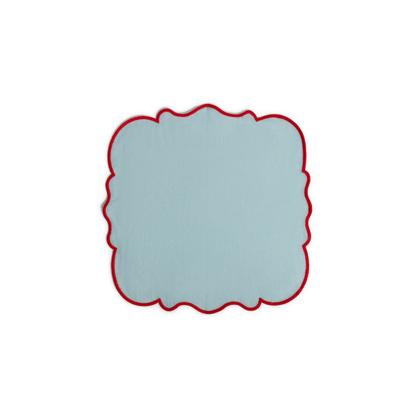 Scalloped - Napkins Light Blue / Red Rim (Set of 4) * Last Set *