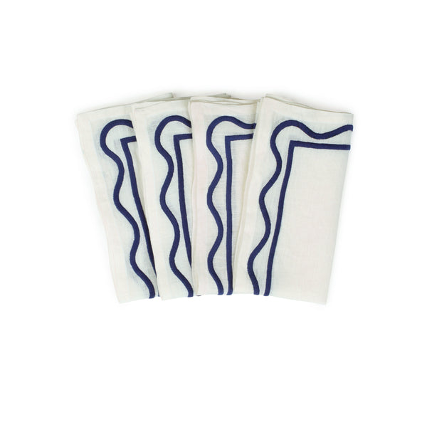 Colorblock Embroidered Linen - Napkins Dark Blue (Set of 4)