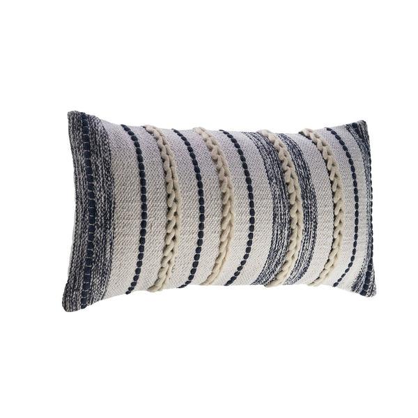 Braided White and Navy Contemporary Throw Pillow Rectangle