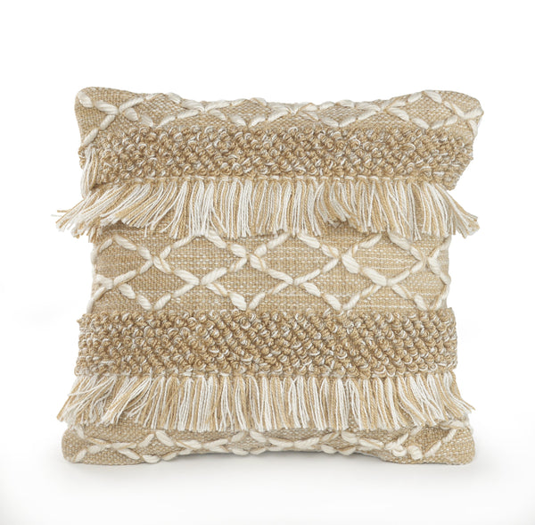 Neutral Fringe Geometric Throw Pillow  Square