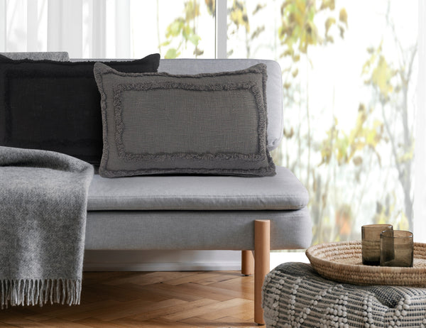 Modern Tufted Solid Gray Lumbar Throw Pillow Rectangle