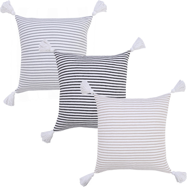 Basic Balanced Striped Throw Pillow with Tassels Square