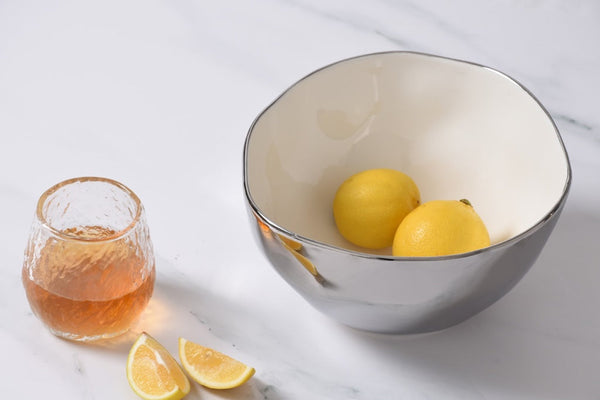 Thin and Simple - White and Silver - Large Bowl