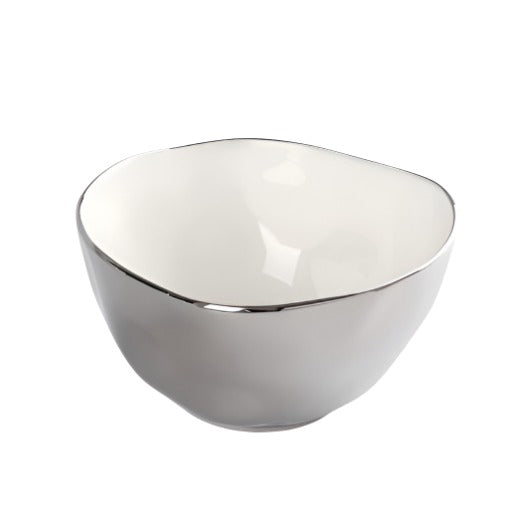 Thin and Simple - White and Silver - Large Bowl